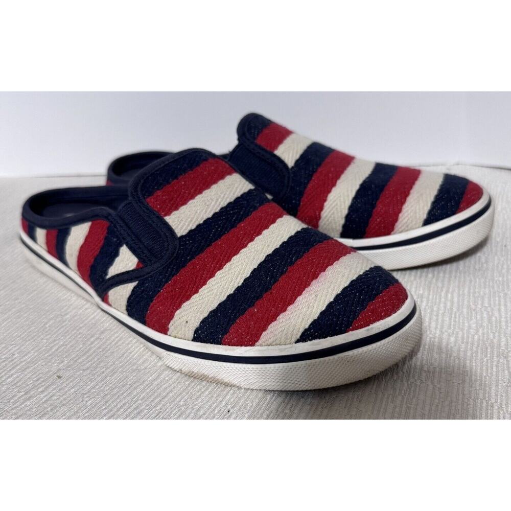 CHAPS Mules Red White Blue Stripe Slip on Tennis Shoes Sneakers Size 5.5B